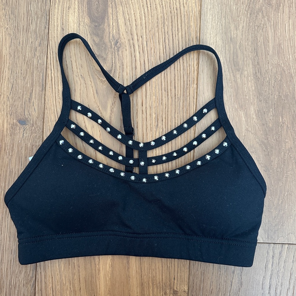 Lorna Jane Black Strappy Sports Bra w Silver Studs Detail Size XS NWOT